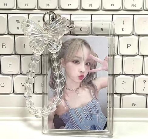 حامل بطاقات صور من الأكريليك الشفاف Kpop لطيف لبطاقة الهوية البنكية وحامل عرض الصور مع قلادة على شكل قلب الحب in Kuwait