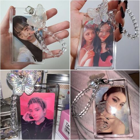 حامل بطاقات صور من الأكريليك الشفاف Kpop لطيف لبطاقة الهوية البنكية وحامل عرض الصور مع قلادة على شكل قلب الحب in Kuwait
