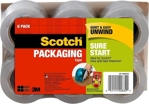 Scotch Sure Start Shipping Packaging Tape, 1.88" x 25 yd, Designed for Packing, Shipping and Mailing, No Splitting or Tearing, 1.5" Core, Clear, 6 Rolls (DP-1000RF6) in Saudi Arabia