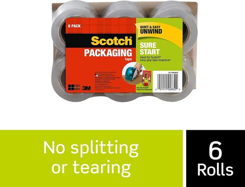 Scotch Sure Start Shipping Packaging Tape, 1.88" x 25 yd, Designed for Packing, Shipping and Mailing, No Splitting or Tearing, 1.5" Core, Clear, 6 Rolls (DP-1000RF6) in Saudi Arabia