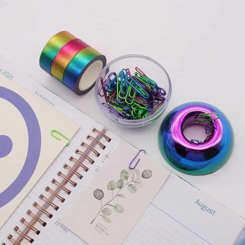 3 Rolls Marbling Blue Washi Tape and Round Blue Marble Magnetic Paper Clips Holder with 100pcs 28mm Mint Green N Gold Paper Clips Set for Office Schools Supplies in Saudi Arabia
