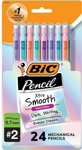 BIC® Xtra-Smooth Mechanical Pencils, Medium Point, 0.7 mm, 2 Lead, Assorted Pastel Barrel Colors, Pack Of 24 Pencils in Kuwait