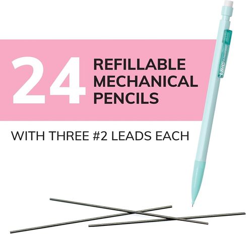 BIC® Xtra-Smooth Mechanical Pencils, Medium Point, 0.7 mm, 2 Lead, Assorted Pastel Barrel Colors, Pack Of 24 Pencils in Kuwait