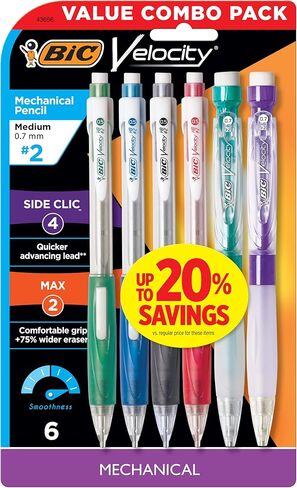BIC Velocity Side Clic Mechanical Pencil (MPVXP61T-BLK), Medium Point (0.7 mm), Black Lead, 6-Count in Saudi Arabia