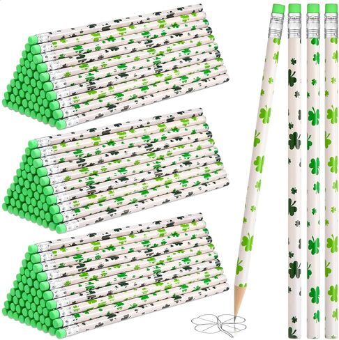 زوبي 300 قطعة من اقلام رصاص عيد القديس باتريك، اقلام خشب شامروك لعيد القديس باتريك، اقلام رصاص خضراء للحفلات للاطفال، جوائز وحوافز ومستلزمات مدرسية للمكتب in Kuwait