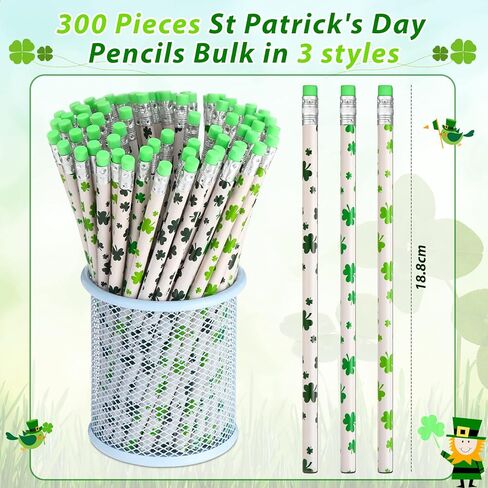 زوبي 300 قطعة من اقلام رصاص عيد القديس باتريك، اقلام خشب شامروك لعيد القديس باتريك، اقلام رصاص خضراء للحفلات للاطفال، جوائز وحوافز ومستلزمات مدرسية للمكتب in Kuwait