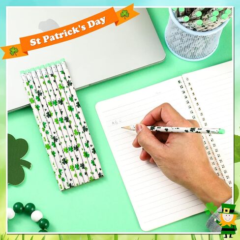 زوبي 300 قطعة من اقلام رصاص عيد القديس باتريك، اقلام خشب شامروك لعيد القديس باتريك، اقلام رصاص خضراء للحفلات للاطفال، جوائز وحوافز ومستلزمات مدرسية للمكتب in Kuwait