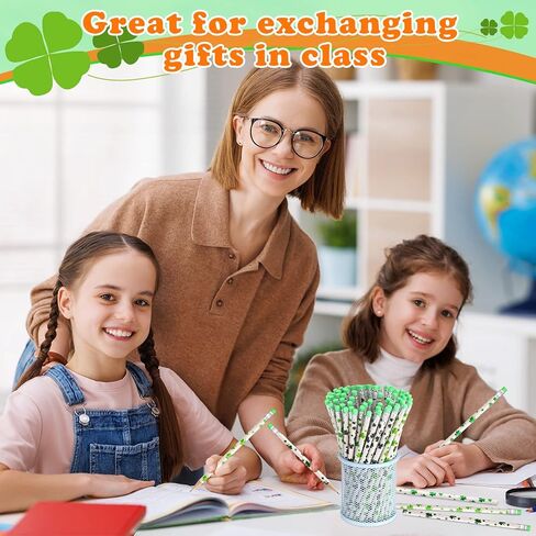 زوبي 300 قطعة من اقلام رصاص عيد القديس باتريك، اقلام خشب شامروك لعيد القديس باتريك، اقلام رصاص خضراء للحفلات للاطفال، جوائز وحوافز ومستلزمات مدرسية للمكتب in Kuwait