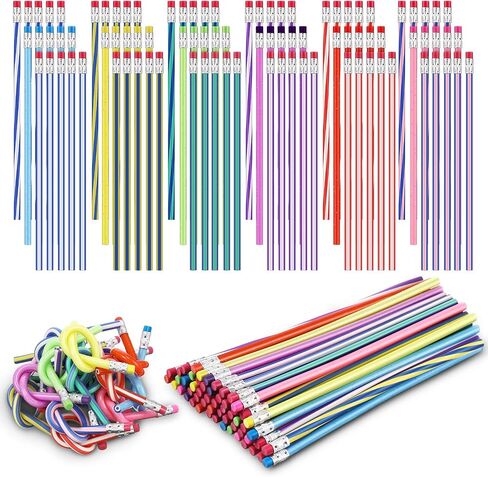 Zonon 90 Pieces Flexible Colorful Bendable Pencils Assorted 3 Styles Flexible Soft Pencil Bend Pencils with Eraser for School Prizes Kids Presents Teachers Classroom Supplies in Saudi Arabia