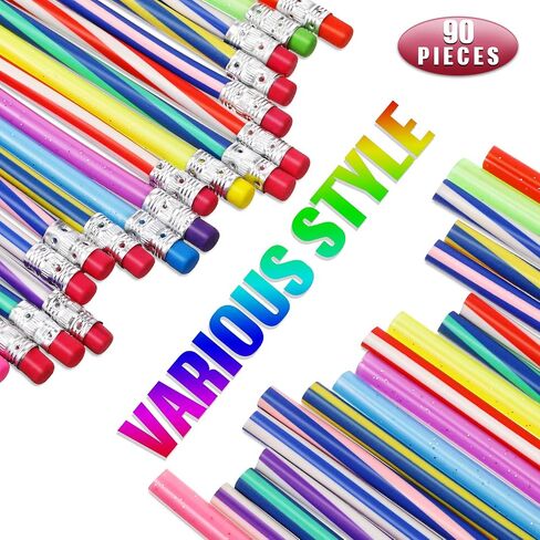 Zonon 90 Pieces Flexible Colorful Bendable Pencils Assorted 3 Styles Flexible Soft Pencil Bend Pencils with Eraser for School Prizes Kids Presents Teachers Classroom Supplies in Saudi Arabia