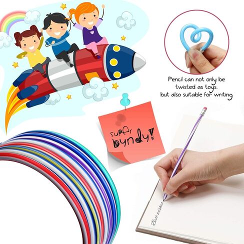 Zonon 90 Pieces Flexible Colorful Bendable Pencils Assorted 3 Styles Flexible Soft Pencil Bend Pencils with Eraser for School Prizes Kids Presents Teachers Classroom Supplies in Saudi Arabia