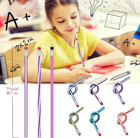 Zonon 90 Pieces Flexible Colorful Bendable Pencils Assorted 3 Styles Flexible Soft Pencil Bend Pencils with Eraser for School Prizes Kids Presents Teachers Classroom Supplies in Saudi Arabia