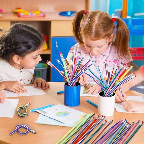 Zonon 90 Pieces Flexible Colorful Bendable Pencils Assorted 3 Styles Flexible Soft Pencil Bend Pencils with Eraser for School Prizes Kids Presents Teachers Classroom Supplies in Saudi Arabia