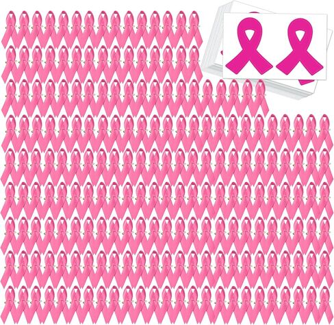 200 Pcs Pink Ribbon Pins Breast Cancer Awareness Ribbon Pins and 100 Pcs Breast Cancer Awareness Stickers Fundraising Lapel Pins for Breast Cancer Charity Event Survivor Campaign Party Favors Supplies in Saudi Arabia