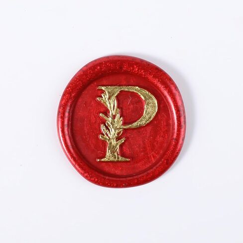 25Pcs Wax Seal Stickers Handmade Vintage Botanical Leaves Adhesive Letter Wax Stickers for Wedding Party Invitations, Envelope, Gift Wrap, Christmas(Initial P, Red) in Kuwait