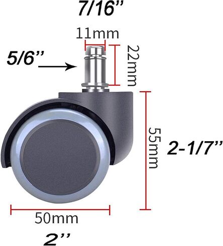 Gaming Office Chair Casters Floor Protection Rubber (5 Sets) 60mm Casters with Standard Stem Size （ Blue） in Kuwait