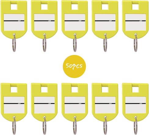علامات مفاتيح وي هير (عبوة من 50 قطعة)، حلقات مفاتيح لسلاسل المفاتيح لمفتاح السيارة، ملصقات مفاتيح مع نافذة، حلقات مفاتيح صغيرة للفندق والمكتب والمنزل in Kuwait