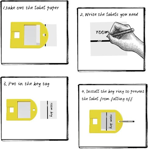 علامات مفاتيح وي هير (عبوة من 50 قطعة)، حلقات مفاتيح لسلاسل المفاتيح لمفتاح السيارة، ملصقات مفاتيح مع نافذة، حلقات مفاتيح صغيرة للفندق والمكتب والمنزل in Kuwait