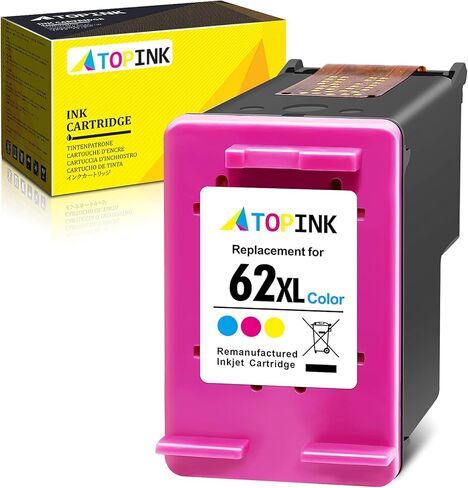 خرطوشة حبر ملونة 62XL | خرطوشة حبر معاد تصنيعها ATOPINK 62 XL | استبدال خرطوشة حبر HP 62XL 62 (1 ثلاثية الألوان) تعمل مع سلسلة Envy 5540 7640 5640 5660 ، OfficeJet 5740 Mobile 200 250 in Kuwait