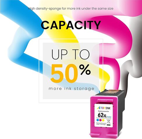 خرطوشة حبر ملونة 62XL | خرطوشة حبر معاد تصنيعها ATOPINK 62 XL | استبدال خرطوشة حبر HP 62XL 62 (1 ثلاثية الألوان) تعمل مع سلسلة Envy 5540 7640 5640 5660 ، OfficeJet 5740 Mobile 200 250 in Kuwait