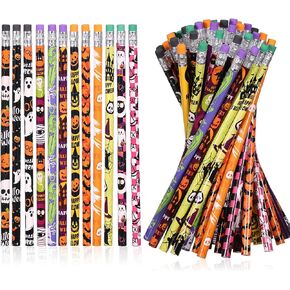emzrivo 48 Pieces Halloween Pencils with Eraser Assortment Halloween Themed Pencil Ghost Pumpkin Skeleton Bat Spider Wooden Pencils for Halloween Party Favor Supplies, 12 Style(48)