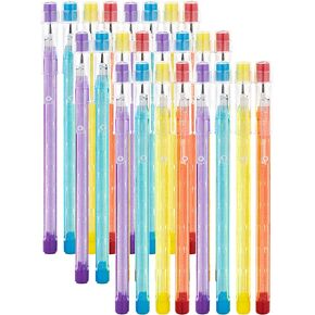 Enday Stackable Pencils in Dazzling, Translucent Multi Point Push Fun Pencils with Matching Erasers, Stacking Point Lead Pencil, in Red, Blue, Purple, and Green, 3 Packs of 8 Pencils (24 Pc) in Kuwait