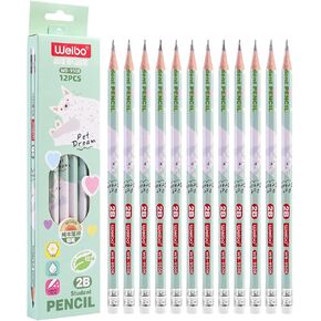 أقلام رصاص سداسية من Weibo 2B، دهنية، سميكة، قوية، أقلام رصاص سداسية مع ممحاة ومبراة، مناسبة للمدرسة والأطفال والفنون والرسم والصياغة والرسم والتظليل (عبوة من 12 قطعة) (أزرق) in Kuwait