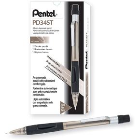 Pentel Quicker Clicker Automatic Pencil, 0.5mm Lead Size, Transparent Black Barrel, Box of 12 (PD345T-A) in Saudi Arabia