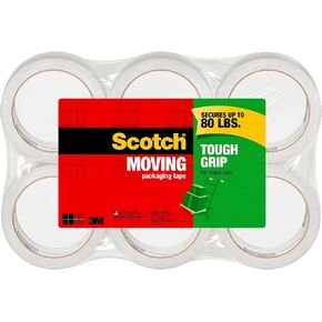 شريط تغليف متحرك Scotch Tough Grip، 1.88 بوصة × 43.7 ياردة، تثبيت قوي على جميع أنواع الصناديق بما في ذلك الصناديق المعاد تدويرها، ويؤمن الصناديق التي يصل وزنها إلى 80 رطلاً، 3 بوصة، شفاف، 6 بكرات (3500-40-6) in Kuwait