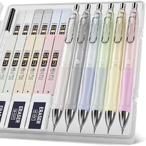 Nicpro 6PCS Pastel Mechanical Pencil Set 0.9 mm, Cute Mechanical Pencils 0.9 with Comfort Grip with 12 Tube HB Lead Refill, 3 Eraser, 9 Eraser Refill for Student Writing, Drawing, Sketching- with Case in Saudi Arabia