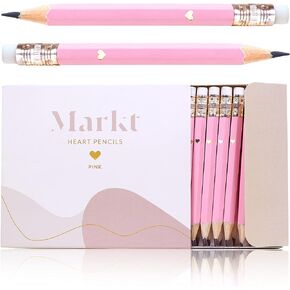 MARKT Mini Heart Pencils for Bridal Shower Games & Wedding Favors, Small Pink Pencils With Gold Foil for Baby Shower Prizes or Gifts for Guests, Pre Sharpened Golf Pencils With Erasers (30 Pack)