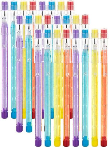 Enday Stackable Pencils in Dazzling, Translucent Multi Point Push Fun Pencils with Matching Erasers, Stacking Point Lead Pencil, in Red, Blue, Purple, and Green, 3 Packs of 8 Pencils (24 Pc) in Kuwait