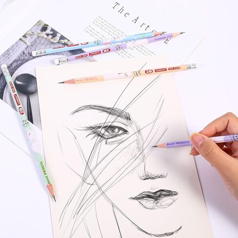 أقلام رصاص سداسية من Weibo 2B، دهنية، سميكة، قوية، أقلام رصاص سداسية مع ممحاة ومبراة، مناسبة للمدرسة والأطفال والفنون والرسم والصياغة والرسم والتظليل (عبوة من 12 قطعة) (أزرق) in Kuwait