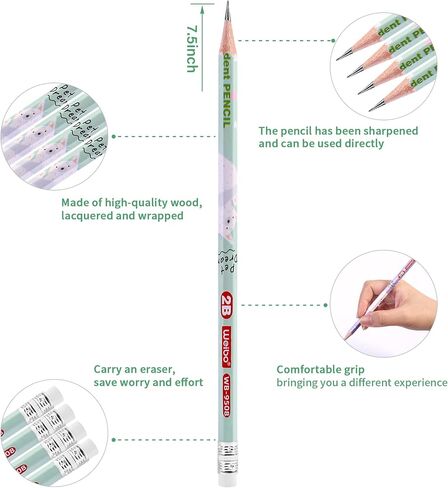 أقلام رصاص سداسية من Weibo 2B، دهنية، سميكة، قوية، أقلام رصاص سداسية مع ممحاة ومبراة، مناسبة للمدرسة والأطفال والفنون والرسم والصياغة والرسم والتظليل (عبوة من 12 قطعة) (أزرق) in Kuwait