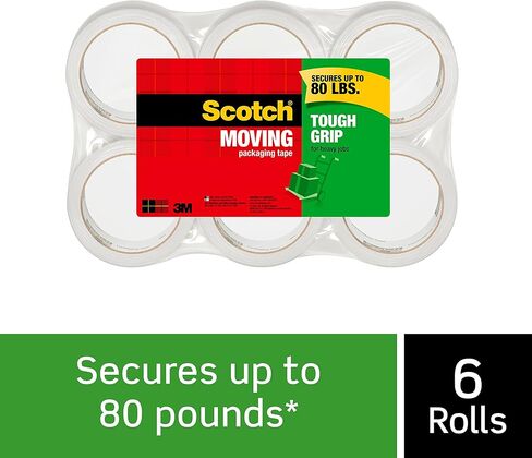 شريط تغليف متحرك Scotch Tough Grip، 1.88 بوصة × 43.7 ياردة، تثبيت قوي على جميع أنواع الصناديق بما في ذلك الصناديق المعاد تدويرها، ويؤمن الصناديق التي يصل وزنها إلى 80 رطلاً، 3 بوصة، شفاف، 6 بكرات (3500-40-6) in Kuwait