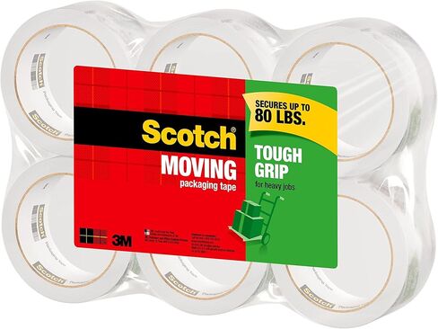 شريط تغليف متحرك Scotch Tough Grip، 1.88 بوصة × 43.7 ياردة، تثبيت قوي على جميع أنواع الصناديق بما في ذلك الصناديق المعاد تدويرها، ويؤمن الصناديق التي يصل وزنها إلى 80 رطلاً، 3 بوصة، شفاف، 6 بكرات (3500-40-6) in Kuwait