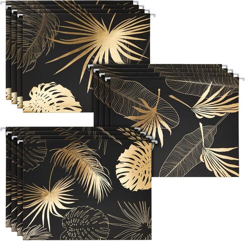 12 Pack 1/5 Cut Hanging File Folders Letter Size, Gold Foil Leaf Designs (3 Designs, 12 x 9 in) in Saudi Arabia