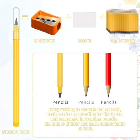 Jspupifip 30 Pcs Forever Everlasting Inkless Pencil with 10 Eraser,Infinity Inkless Pencil Reusable Colored with 10 Pcs Replaceable Graphite Nib for Aesthetic School Office Writing Supplies in Saudi Arabia