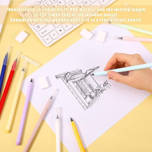 Jspupifip 30 Pcs Forever Everlasting Inkless Pencil with 10 Eraser,Infinity Inkless Pencil Reusable Colored with 10 Pcs Replaceable Graphite Nib for Aesthetic School Office Writing Supplies in Saudi Arabia