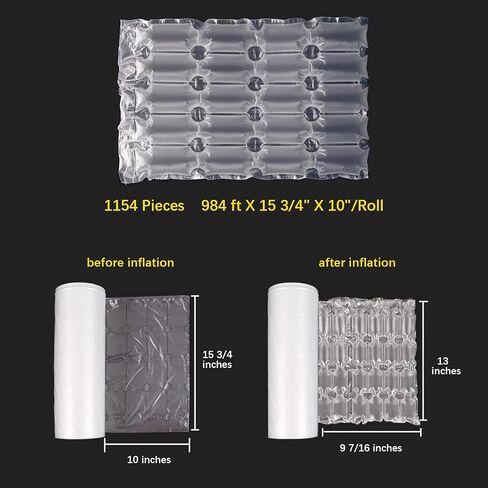 Air Cushion Double Film PK002, Air Bubble Void Filling Bags 984 ft X 15 3/4 in X 6 in per Roll Inflatable Packaging Air Bubble Bag, Working with T8/T30 Air Cushion Machine in Saudi Arabia
