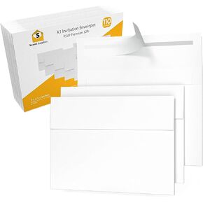 200 4 ⅜ x 5 ¾ White Invitation Envelopes - A2 - For Wedding Invites, RSVP, Greeting Cards, Photo Storage Mailing, Quarter Folded 8.5x11 Paper, 5.5 x 4 inserts - W/Peel, Press & Self Seal