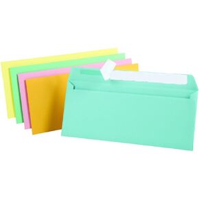 مظاريف ملونة 1InTheOffice EasyClose Neon Brights، #10، متنوعة، 4 1/8 بوصة ارتفاع × 9 1/2 بوصة عرض، 50/عبوة (ألوان نيون متنوعة)