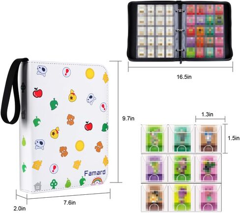 حافظة بطاقات Famard 300 ذات جيوب صغيرة متوافقة مع بطاقات Animal Crossing Amiibo، وبطاقات ألعاب علامات NFC، وحامل بطاقات مناسب لبطاقات ACNH مقاس 1.3 × 1.5 بوصة مع سحاب آمن in Kuwait