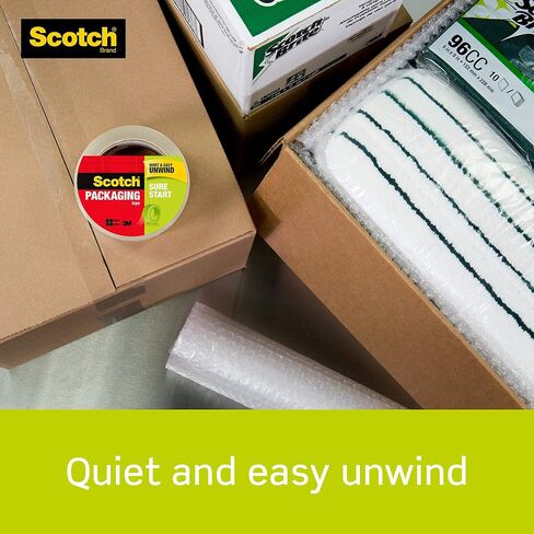 Scotch Sure Start Shipping Packaging Tape, 6 Packs of 6 Rolls with Dispenser, 1.88" x 22.2 Yards, 2" Core, Great for Packing, Shipping & Moving, Clear (145-6) in Saudi Arabia