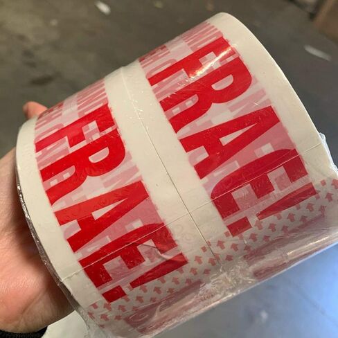 Prinko 6 Rolls Fragile Handle with Care Carton Box Shipping Sealing Tape, 2 Inch x 110 Yards Adhesive Tape, 2.0 Mil Thick, Red/White, for Packaging, Shipping in Kuwait