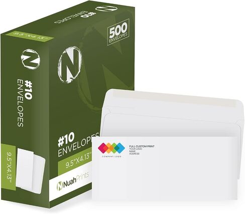 NuahPrints #10 Custom Printed Envelopes - Regular Windowless Design, Text, Logo, and Color Customization, Made in the USA, Personalized Envelopes for Any Occasion, 4-1/8 x 9-1/2 Inches - 500 Count in Saudi Arabia