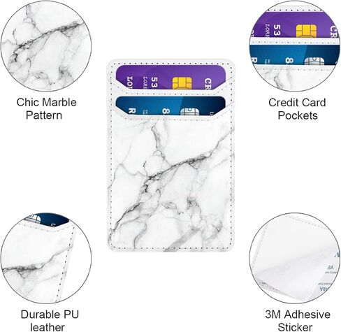 Self Adhesive Card Holders for Back of Phone,PU Leather RFID Phone Wallet Pockets Stick on for Women Men, Credit Card Holder Sleeve for Phone Case, Green Marble in Kuwait