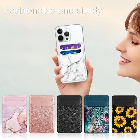 Self Adhesive Card Holders for Back of Phone,PU Leather RFID Phone Wallet Pockets Stick on for Women Men, Credit Card Holder Sleeve for Phone Case, Green Marble in Kuwait