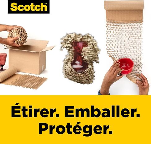Scotch Cushion Lock Protective Wrap, 1 Roll, 304 mm x 9.14 m - Sustainable Packaging Solution for Packing, Shipping and Moving, No Scissors or Tape Needed, Great Alternative to Bubble Cushion Wrap in Saudi Arabia