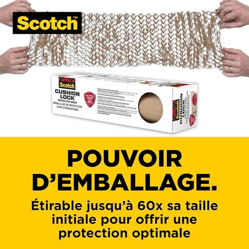 Scotch Cushion Lock Protective Wrap, 1 Roll, 304 mm x 9.14 m - Sustainable Packaging Solution for Packing, Shipping and Moving, No Scissors or Tape Needed, Great Alternative to Bubble Cushion Wrap in Saudi Arabia